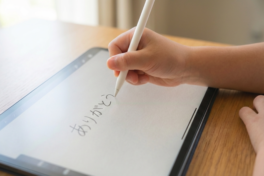 手をついて書く様子